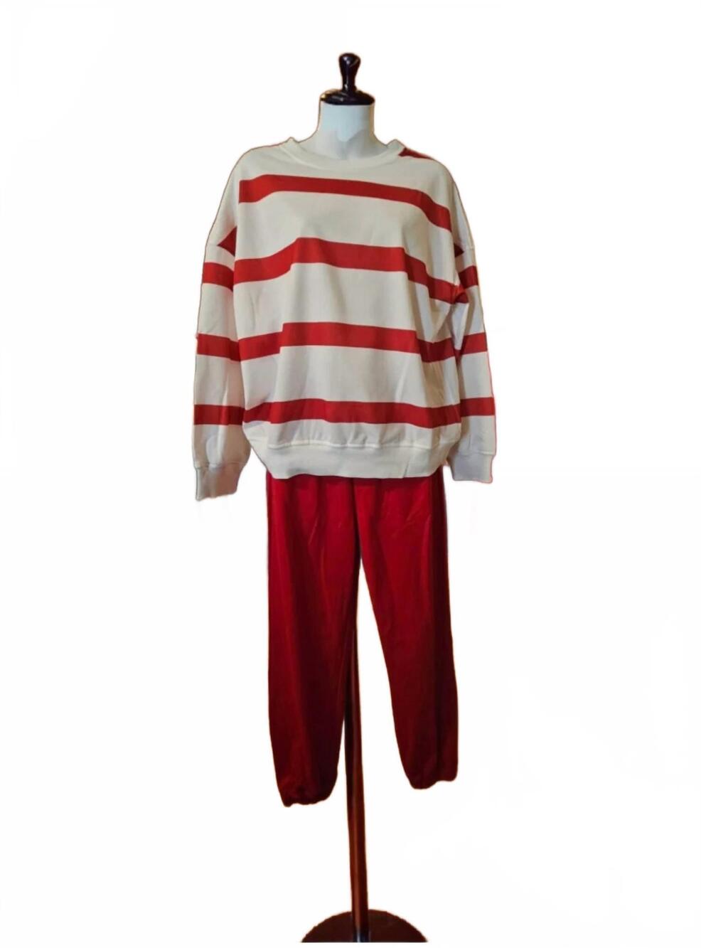 NEW DEAR LOVER women's striped drop shoulder pullover and jogger pants set in re